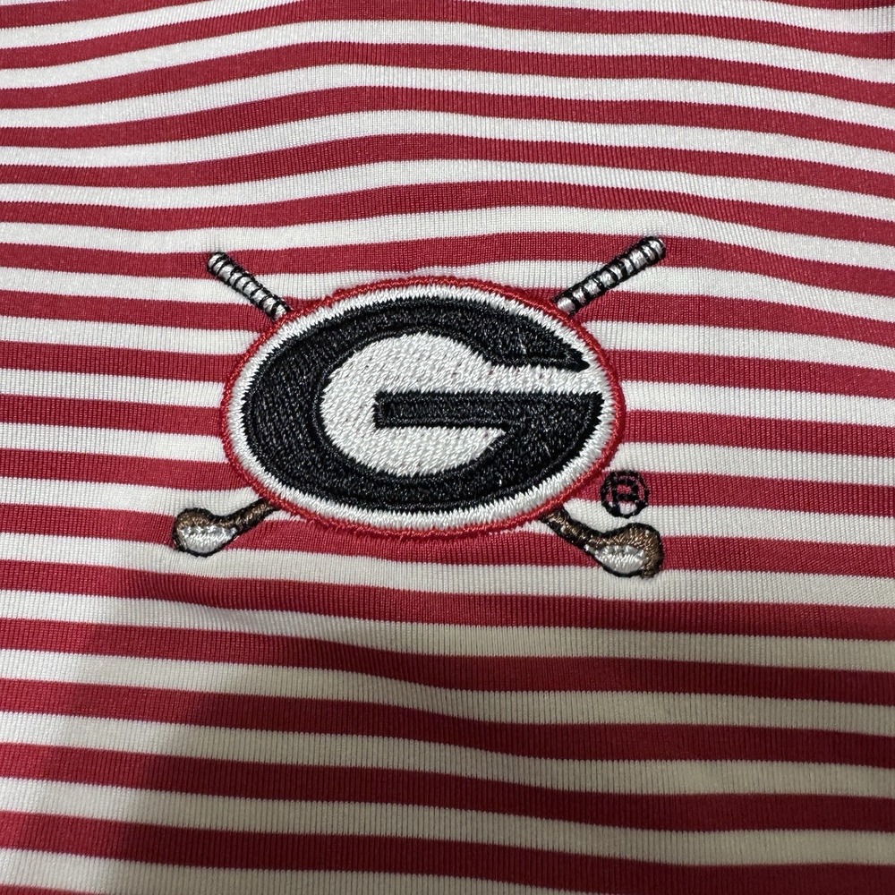 Footjoy Polo Shirt S Small UGA Georgia Golf Short Sleeve Red White Stripes Mens